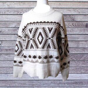 Old Navy Men's Small Ivory Brown Geometric Print Pullover Sweater Classic Casual